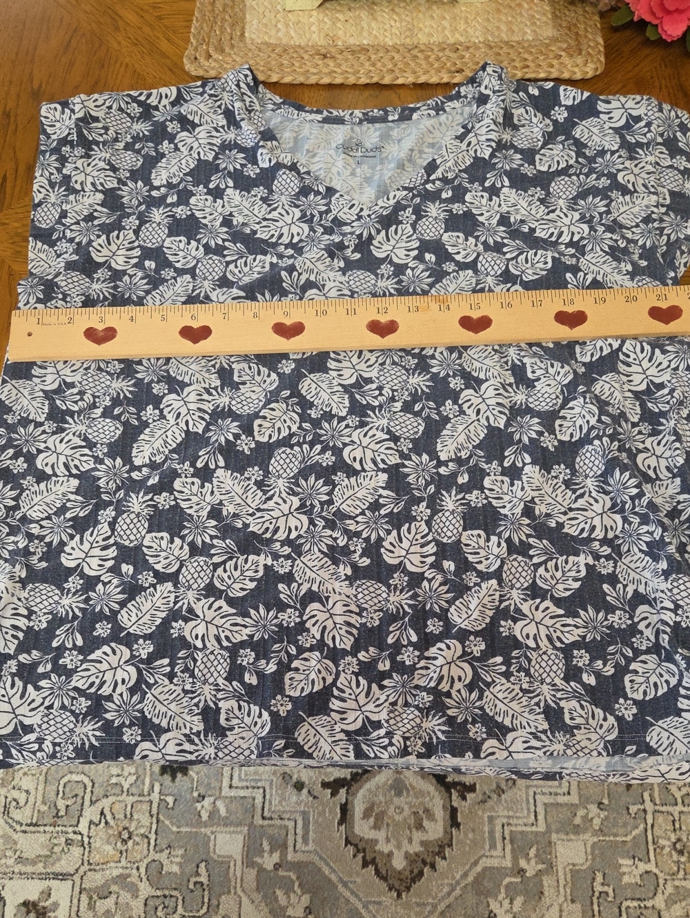 Cuddle Duds Blue and White Floral V-Neck Sleep Top